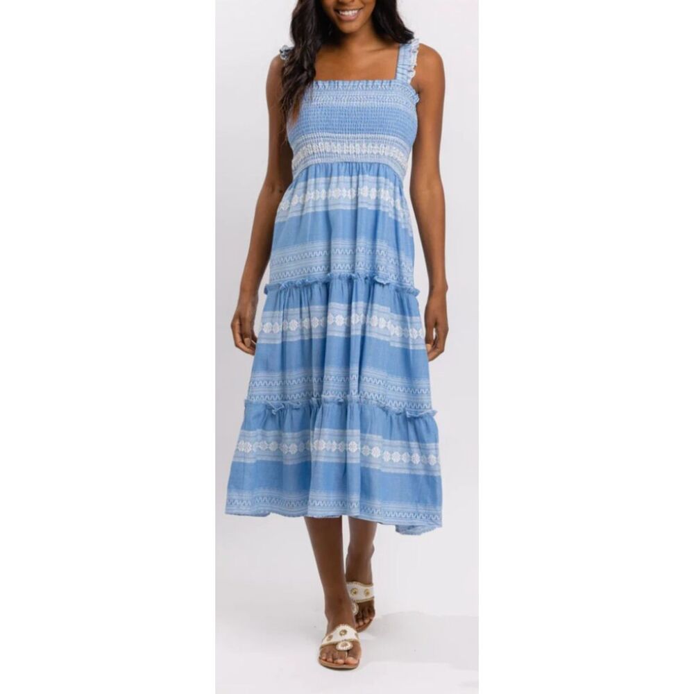 Sail to Sable Jacquard Smocked Midi Dress Blue White Size XL New With Tags